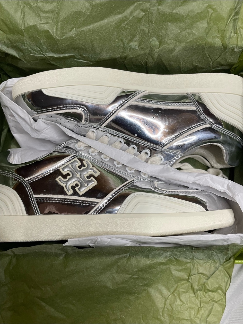 Tory Burch Clover Silver Trainer Sneakers